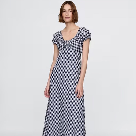 NWT Gap × DÔEN 100% Linen Blue and White Gingham Midi Dress – Size S - Picture 1 of 8
